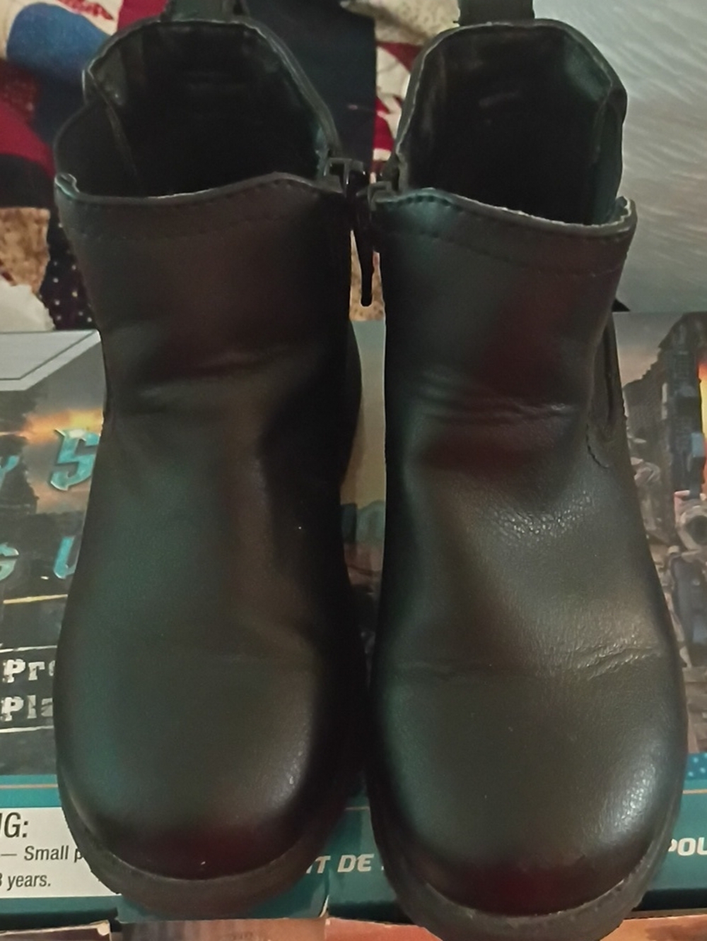 Kid's Black Faux Leather Ankle Boots